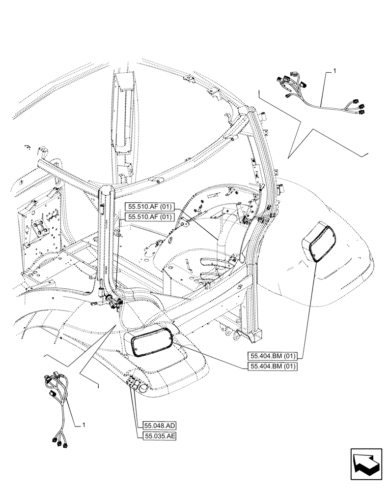 Схема запчастей Case IH PUMA 220 CVT - (55.511.AI[05]) - VAR - 758033 - REAR LIGHT, WIDE REAR FENDERS, HARNESS (55) - ELECTRICAL SYSTEMS