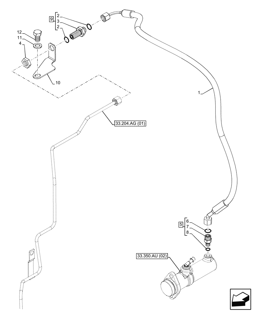 Схема запчастей Case IH PUMA 200 CVT - (33.350.AS[01]) - VAR - 337479, 337480 - ANTILOCK BRAKING SYSTEM (ABS), BRAKE LINE, FRONT (33) - BRAKES & CONTROLS