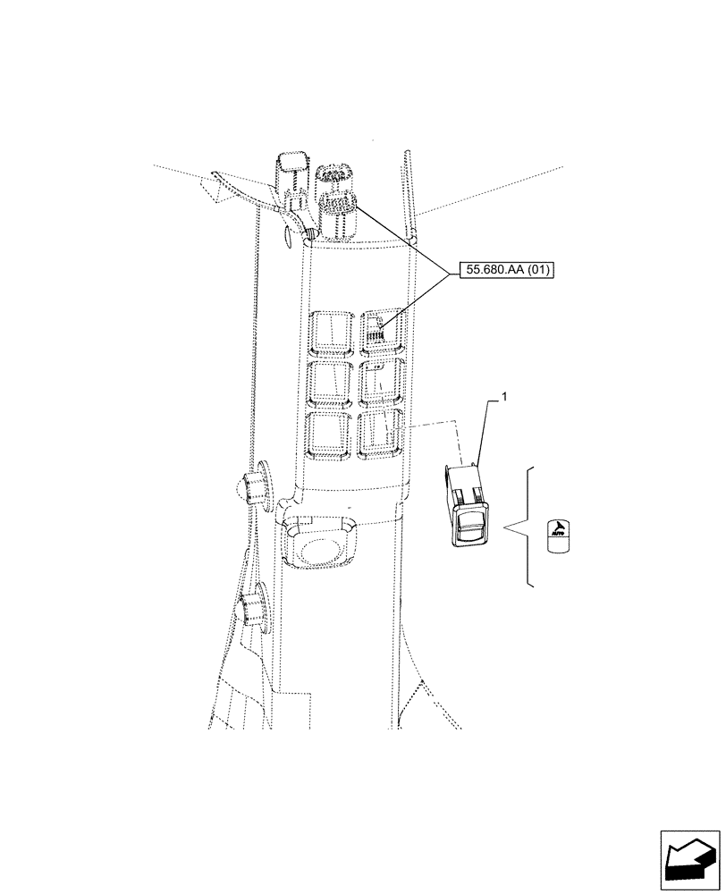 Схема запчастей Case IH PUMA 165 - (55.680.AP[01]) - VAR - 758802, 758803, 758804, 758805, 758806, 758807, 758871 - SWITCH, AUTOGUIDANCE SYSTEM (55) - ELECTRICAL SYSTEMS