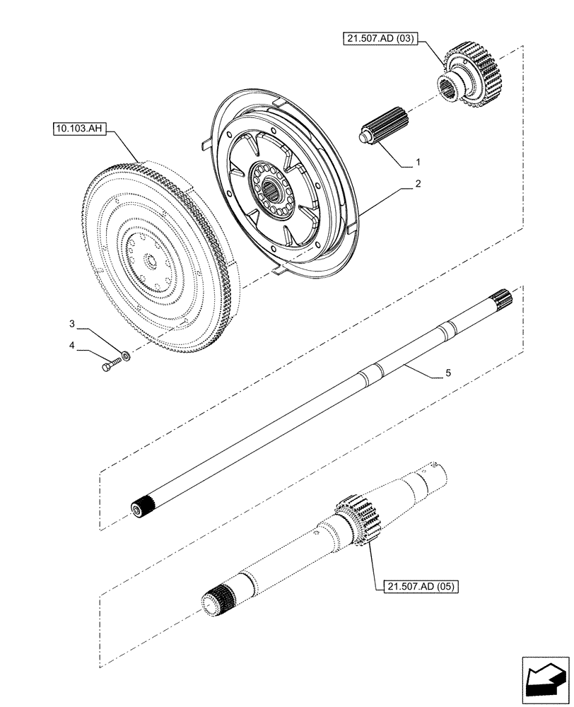 Схема запчастей Case IH PUMA 185 CVT - (21.507.AD[01]) - VAR - 337426, 337427, 337429, 337430, 337431, 337432, 337433, 391137, 391138, 758022, 758017, 758018, 758019, 758020, 759052, 759053 - TRANSMISSION, DAMPER, INPUT SHAFT, CVT (21) - TRANSMISSION