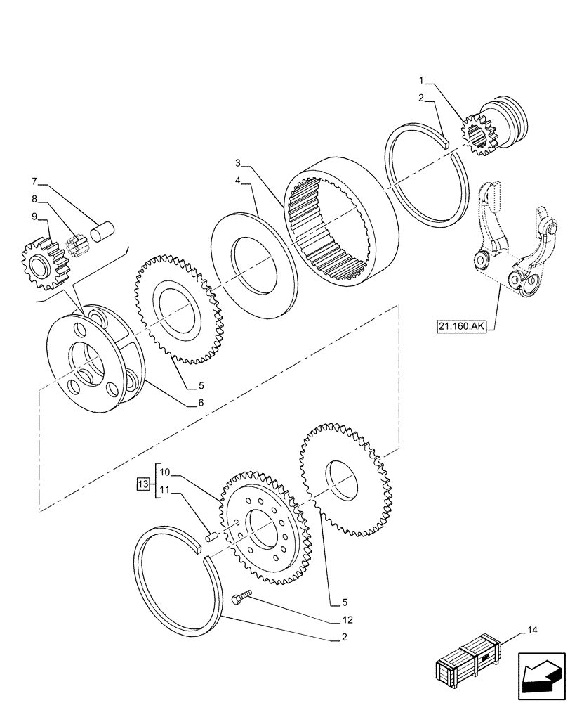 Схема запчастей Case IH PUMA 200 - (21.160.AL) - VAR - 337428, 337430, 337432, 758017, 758019, 758021 - CREEPER, GEAR (21) - TRANSMISSION