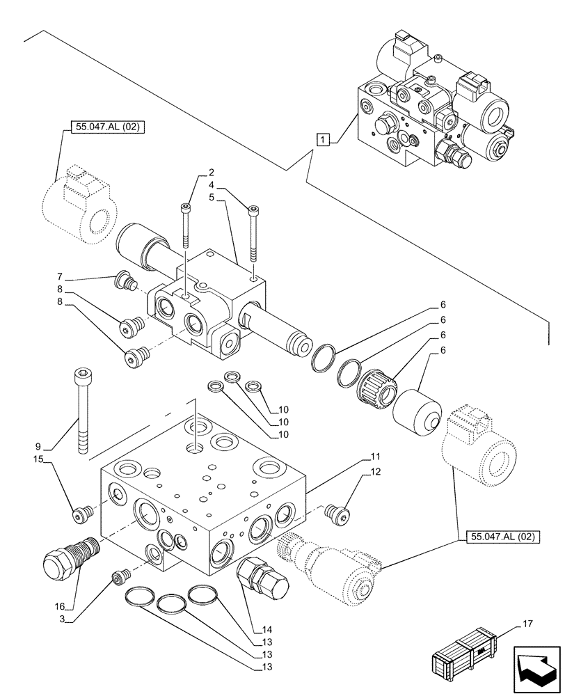 Схема запчастей Case IH PUMA 185 CVT - (41.432.AE[02]) - VAR - 338321, 338322, 338326, 338327, 338330, 338332, 758802, 758803, 758804, 758805, 758806, 758807, 758871 - STEERING VALVE, COMPONENTS (41) - STEERING