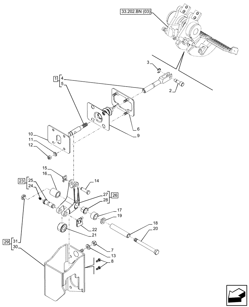 Схема запчастей Case IH PUMA 185 CVT - (33.202.BN[04]) - VAR - 338320, 338321, 338322, 338326, 338327, 338330, 338332, 758805, 758806, 758807, 758871 - BRAKE, PEDAL (33) - BRAKES & CONTROLS