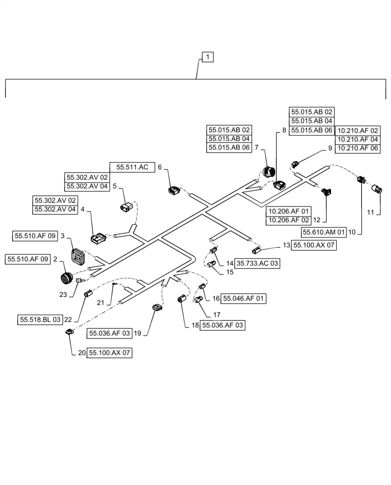 Схема запчастей Case IH STEIGER 370 - (55.100.AX[08]) - FRONT FRAME HARNESS, W/ CAB SUSPENSION, ASN ZFF308001 (55) - ELECTRICAL SYSTEMS