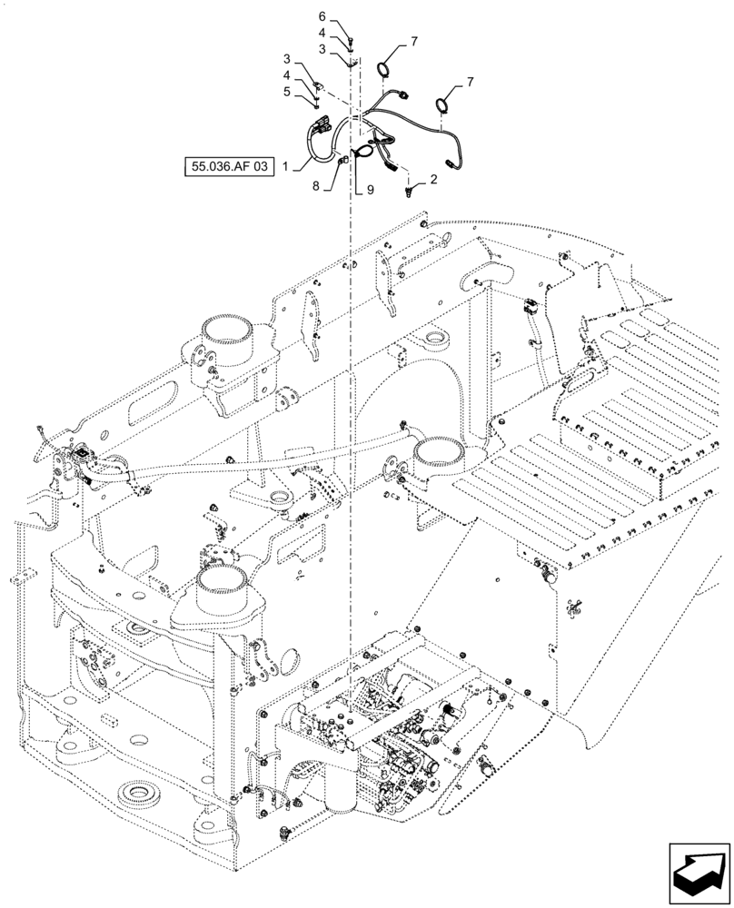 Схема запчастей Case IH QUADTRAC 470 - (55.036.AF[02]) - HYDRAULIC SYSTEM HARNESS MOUNTING, ASN ZFF308001 (55) - ELECTRICAL SYSTEMS