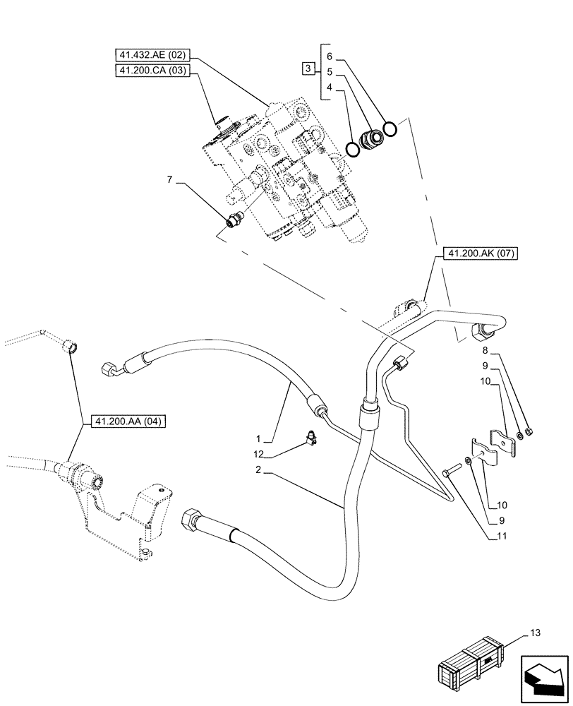 Схема запчастей Case IH PUMA 185 CVT - (41.200.AA[08]) - VAR - 338321, 338322, 338326, 338327, 338330, 338332, 758802, 758803, 758804, 758805, 758806, 758807, 758871 - STEERING VALVE, LINE, AUTOGUIDANCE, CVT (41) - STEERING