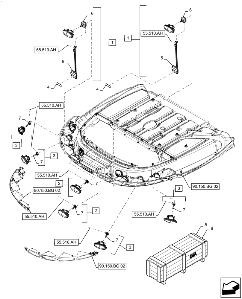 Схема запчастей Case IH 6140 - (55.404.AQ[02]) - VAR - 722810 - WORKING LIGHT, HEADLIGHT (55) - ELECTRICAL SYSTEMS