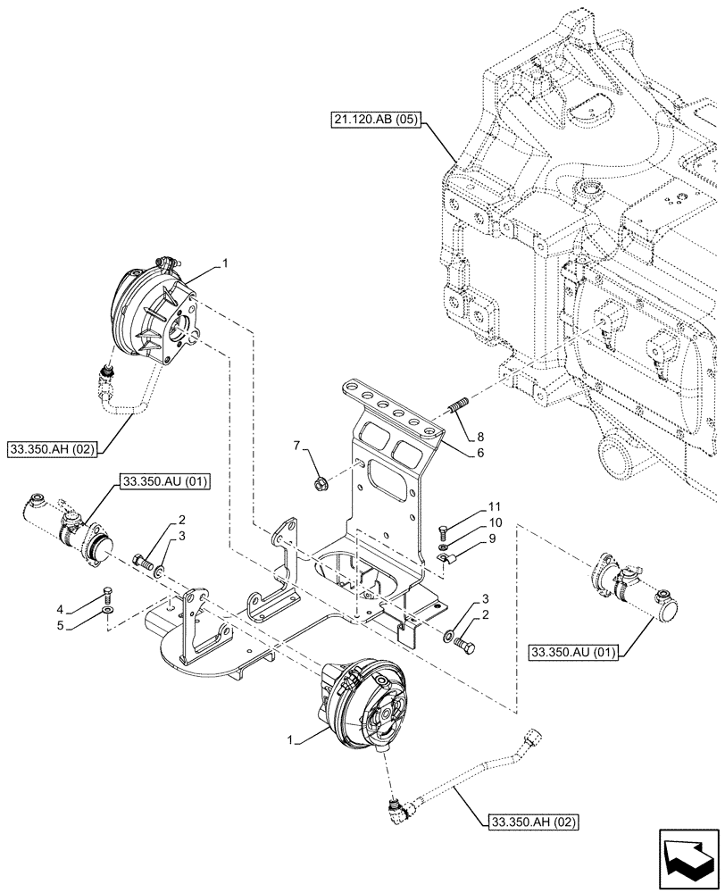 Схема запчастей Case IH PUMA 185 CVT - (33.350.AM[02]) - VAR - 337479, 337480 - ANTILOCK BRAKING SYSTEM (ABS), BRAKE SERVO (33) - BRAKES & CONTROLS