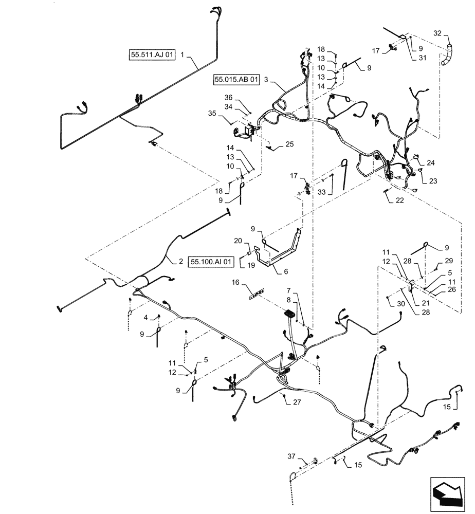 Схема запчастей Case IH TITAN 4040 - (55.100.AG[01]) - WIRE HARNESS, MAIN FRAME LAYOUT (55) - ELECTRICAL SYSTEMS