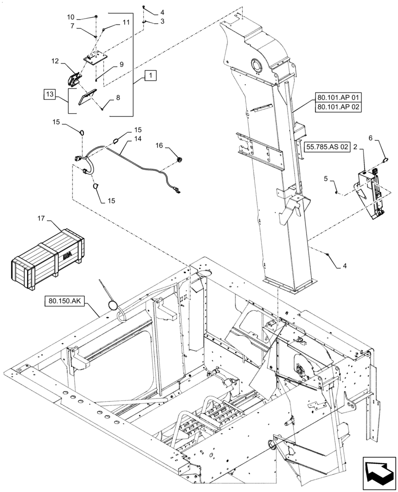 Схема запчастей Case IH 6140 - (55.785.AS[01]) - VAR - 722611, 425117 - SENSOR, ELEVATOR, YIELD MONITOR ASSY (55) - ELECTRICAL SYSTEMS