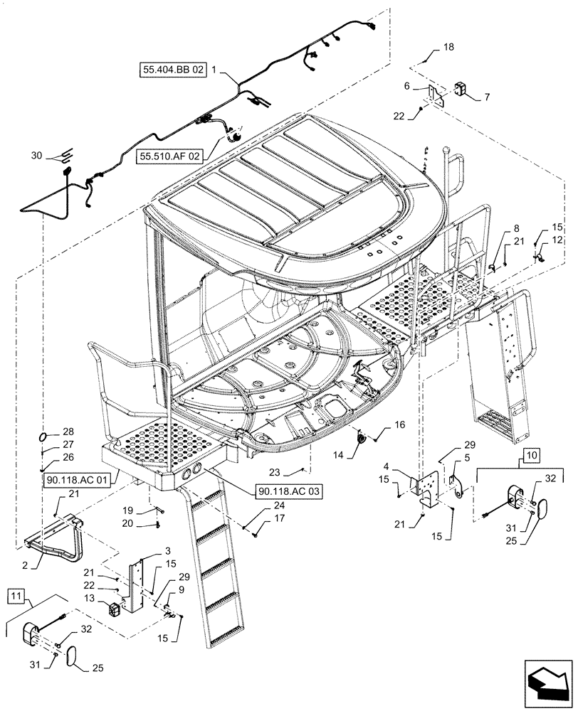 Схема запчастей Case IH 6140 - (55.404.BB[01]) - FRONT MARKER LIGHT (55) - ELECTRICAL SYSTEMS