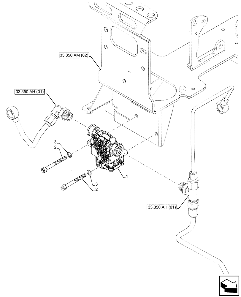 Схема запчастей Case IH PUMA 185 CVT - (33.350.AO[02]) - VAR - 337479, 337480 - ANTILOCK BRAKING SYSTEM (ABS), PRESSURE CONTROL VALVE (33) - BRAKES & CONTROLS