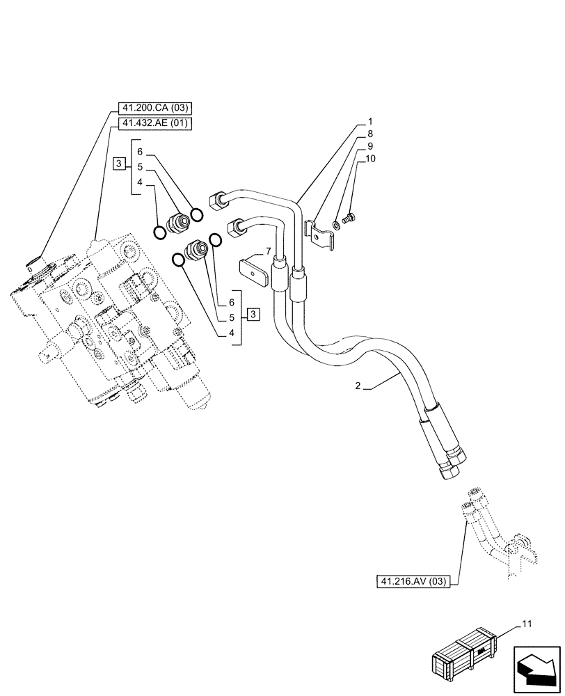 Схема запчастей Case IH PUMA 185 CVT - (41.216.AV[12]) - VAR - 338321, 338322, 338326, 338327, 338330, 338332, 758802, 758803, 758804, 758805, 758806, 758807, 758871 - STEERING CYLINDER, LINE, AUTOGUIDANCE, CVT (41) - STEERING