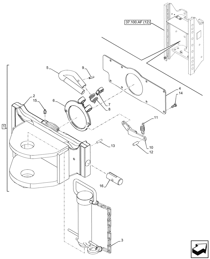 Схема запчастей Case IH PUMA 165 - (37.100.AF[04]) - VAR - 758657, 758658 - TRAILER HITCH (37) - HITCHES, DRAWBARS & IMPLEMENT COUPLINGS
