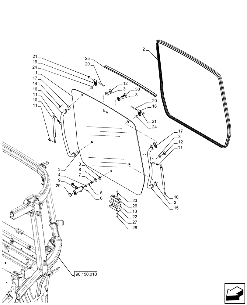 Схема запчастей Case IH FARMALL 110U - (90.156.020) - VAR - 331444, 332147, 336730, 339434 - REAR, WINDOW (90) - PLATFORM, CAB, BODYWORK AND DECALS