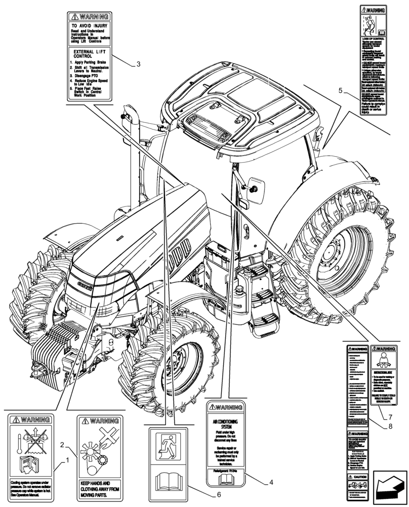 Схема запчастей Case IH PUMA 185 - (90.108.AC[20]) - DECAL, WARNING (NA) (90) - PLATFORM, CAB, BODYWORK AND DECALS