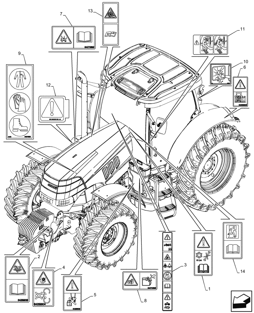 Схема запчастей Case IH PUMA 185 CVT - (90.108.AC[18]) - DECAL, WARNING (EU) (90) - PLATFORM, CAB, BODYWORK AND DECALS