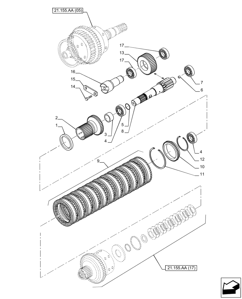 Схема запчастей Case IH PUMA 185 - (21.155.AA[16]) - VAR - 337426, 337428, 337429, 337430, 337431, 337432, 338397, 391137, 758017, 758018, 758019, 758020, 758021, 759052 - CENTRAL REDUCTION GEAR, CLUTCH, GEAR, REVERSER (21) - TRANSMISSION