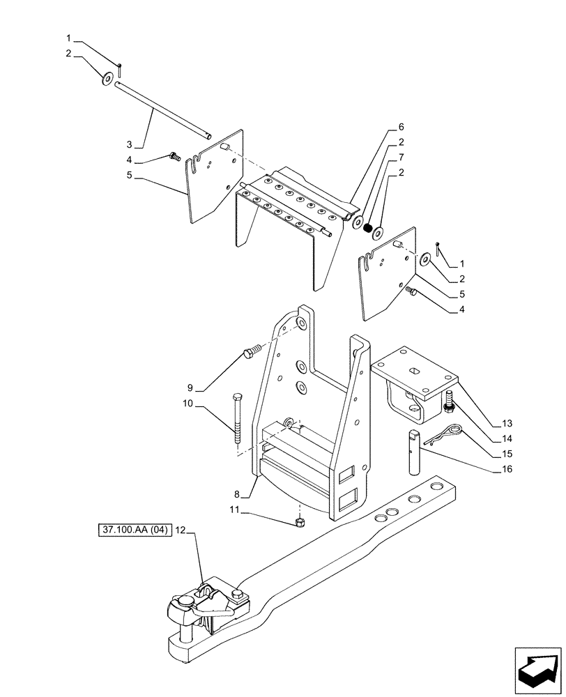 Схема запчастей Case IH PUMA 220 CVT - (37.100.AA[03]) - VAR - 758101 - DRAWBAR (37) - HITCHES, DRAWBARS & IMPLEMENT COUPLINGS