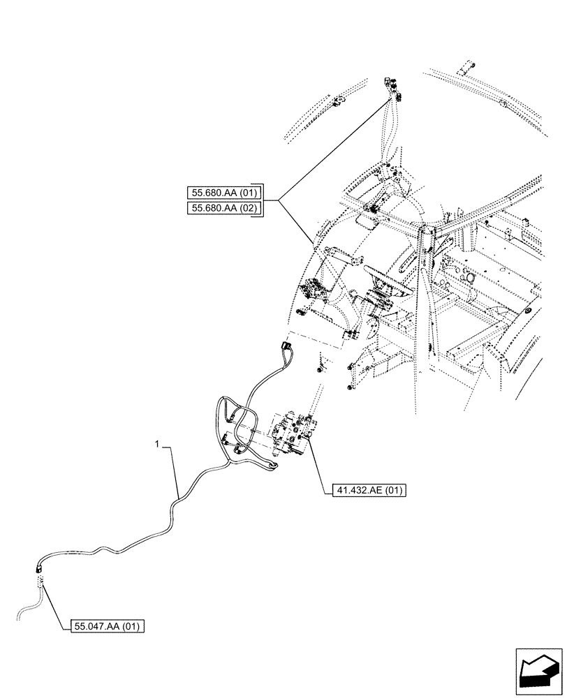 Схема запчастей Case IH PUMA 165 CVT - (55.680.AA[03]) - VAR - 338330, 758802, 758803, 758804, 758805, 758806, 758807, 758871 - STEERING VALVE, HARNESS, AUTOGUIDANCE SYSTEM (55) - ELECTRICAL SYSTEMS