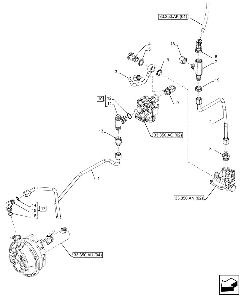 Схема запчастей Case IH PUMA 200 - (33.350.AH[05]) - VAR - 337479, 337480 - ANTILOCK BRAKING SYSTEM (ABS), LINE (33) - BRAKES & CONTROLS