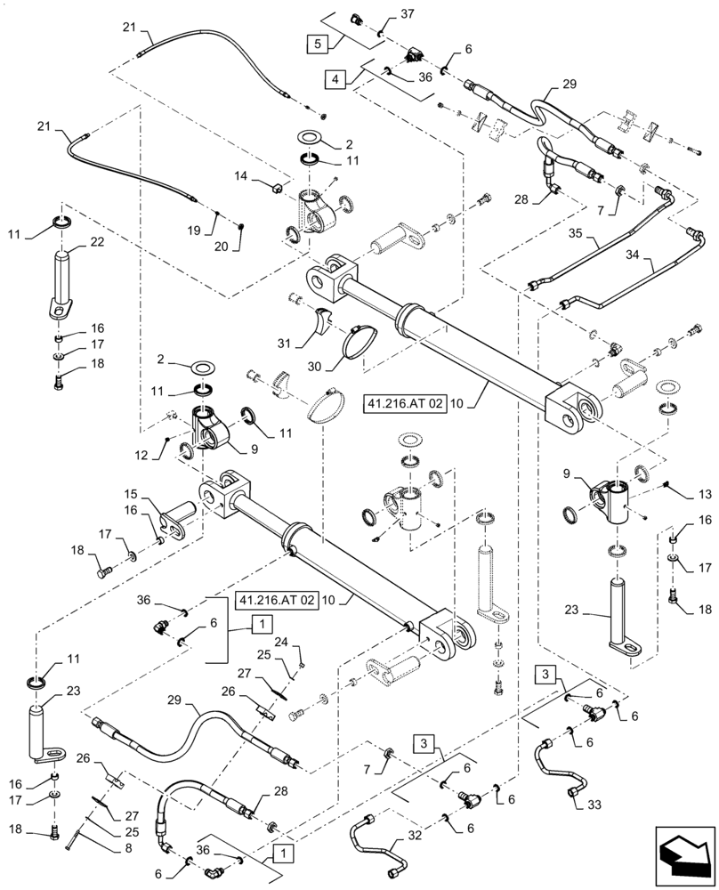 Схема запчастей Case IH STEIGER 470 - (41.216.AV[02]) - STEERING CYLINDER HYD. LINE, ASN ZFF308001 (41) - STEERING