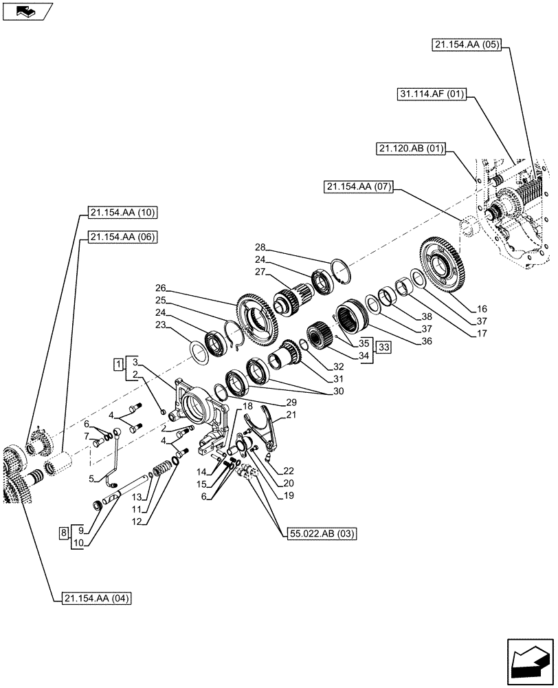 Схема запчастей Case IH FARMALL 115U - (21.154.AA[09]) - VAR - 334114 - REDUCTION UNIT CONTROL - HYDR. CREEPER (21) - TRANSMISSION