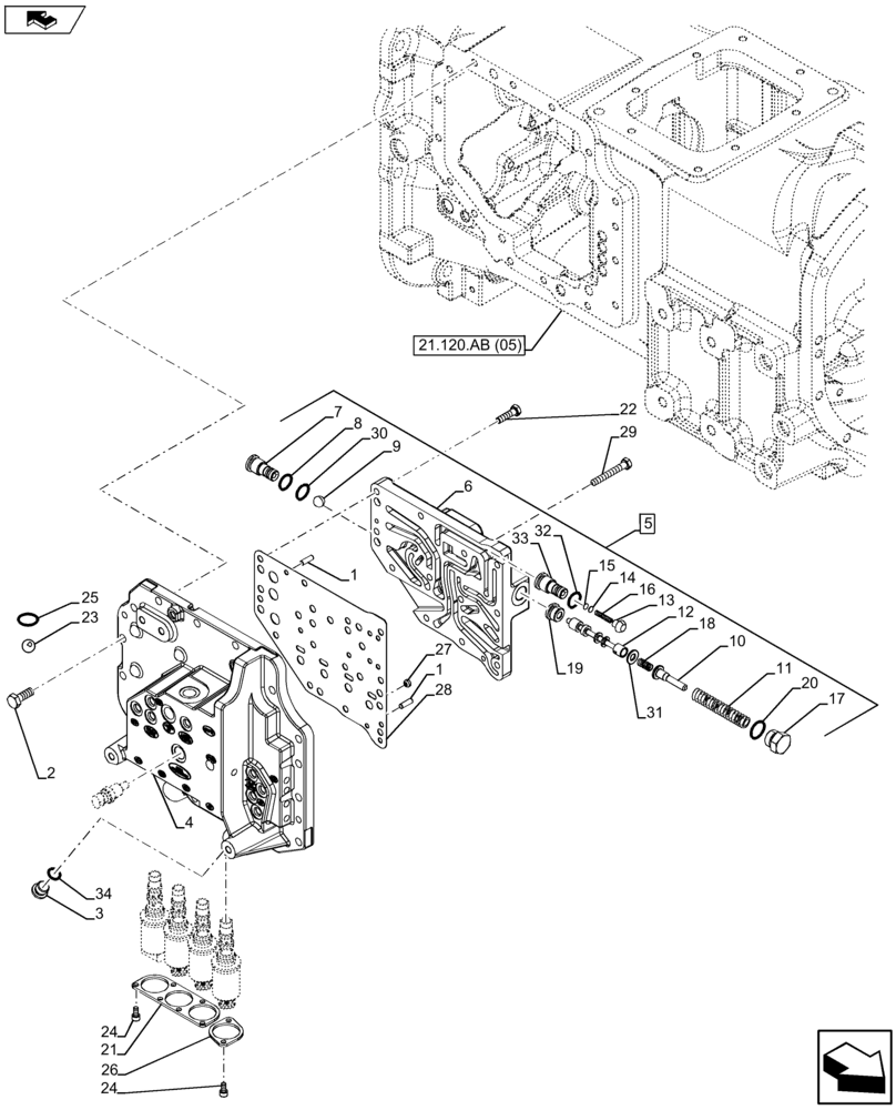 Схема запчастей Case IH FARMALL 105U - (21.154.AA[23]) - VAR - 334115, 334117 - TRANSM.GEARSHIFT MECHANISM (21) - TRANSMISSION