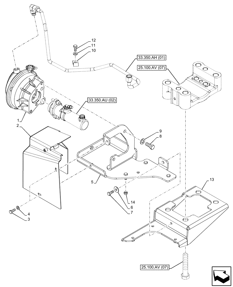 Схема запчастей Case IH PUMA 200 CVT - (33.350.AM[01]) - VAR - 337479, 337480 - ANTILOCK BRAKING SYSTEM (ABS), BRAKE SERVO (33) - BRAKES & CONTROLS