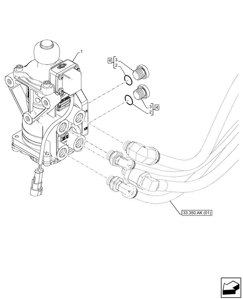 Схема запчастей Case IH PUMA 185 CVT - (33.350.AJ) - VAR - 337479, 337480 - ANTILOCK BRAKING SYSTEM (ABS), FOOT CONTROL VALVE (33) - BRAKES & CONTROLS