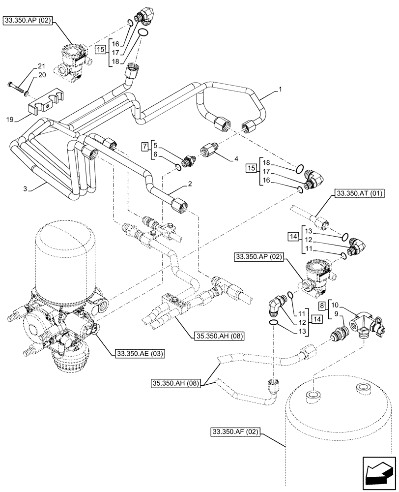 Схема запчастей Case IH PUMA 220 - (33.350.AG[04]) - VAR - 337479, 337480 - ANTILOCK BRAKING SYSTEM (ABS), AIR RESERVOIR, LINE (33) - BRAKES & CONTROLS