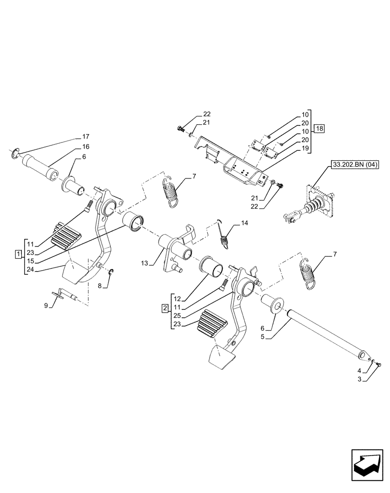 Схема запчастей Case IH PUMA 220 CVT - (33.202.BN[05]) - VAR - 338320, 338321, 338322, 338326, 758805, 758807, 758871 - BRAKE, PEDAL (33) - BRAKES & CONTROLS