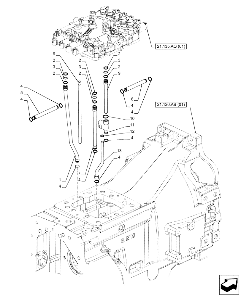 Схема запчастей Case IH PUMA 200 - (21.135.AQ[05]) - VAR - 337426, 337428, 337429, 337430, 337431, 337432, 338397, 391137, 758017, 758018, 758019, 758020, 758021, 759052 - TRANSMISSION CONTROL VALVE, TUBE (21) - TRANSMISSION