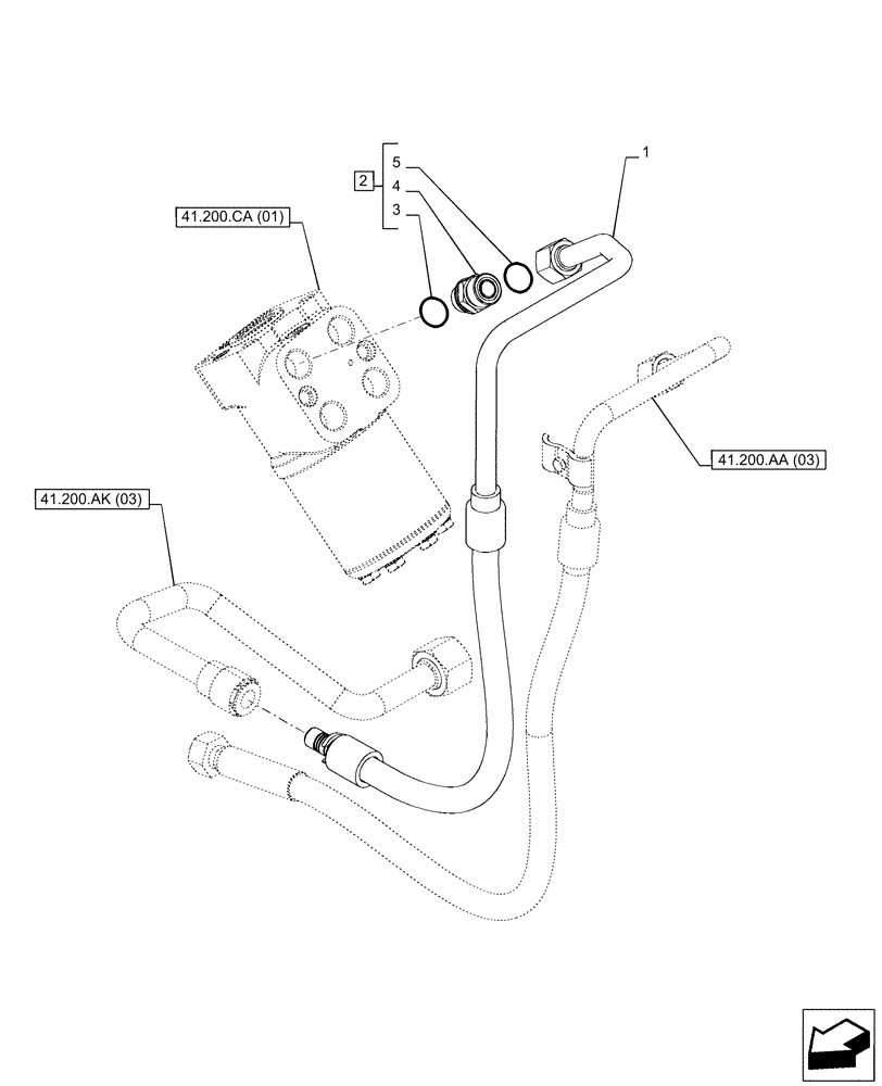 Схема запчастей Case IH PUMA 240 CVT - (41.200.AK[02]) - VAR - 338320, 391347 - STEERING, RETURN, LINE, CVT (41) - STEERING