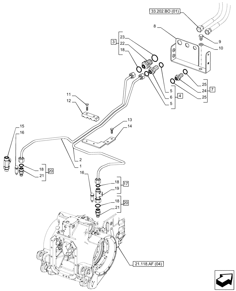 Схема запчастей Case IH PUMA 185 CVT - (33.202.AP[02]) - VAR - 391347, 758802, 758803, 758804, 758805, 758806, 758807, 758871 - BRAKE LINE, CVT (33) - BRAKES & CONTROLS