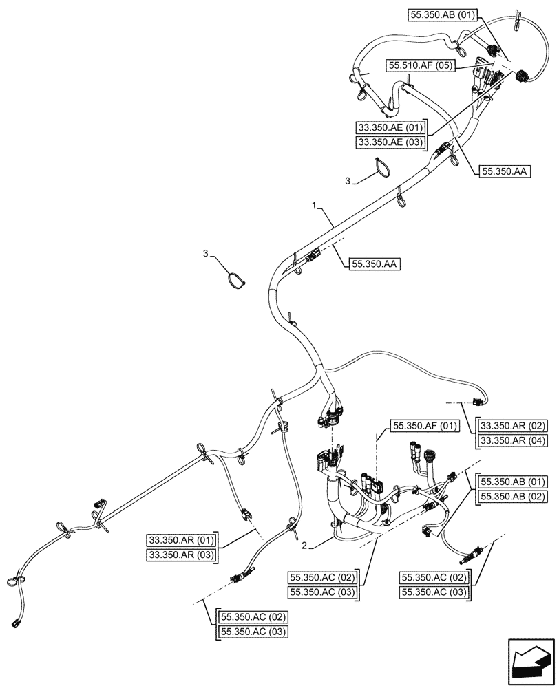 Схема запчастей Case IH PUMA 185 - (55.350.AD[03]) - VAR - 337479, 337480 - ANTILOCK BRAKING SYSTEM (ABS), HARNESS (55) - ELECTRICAL SYSTEMS