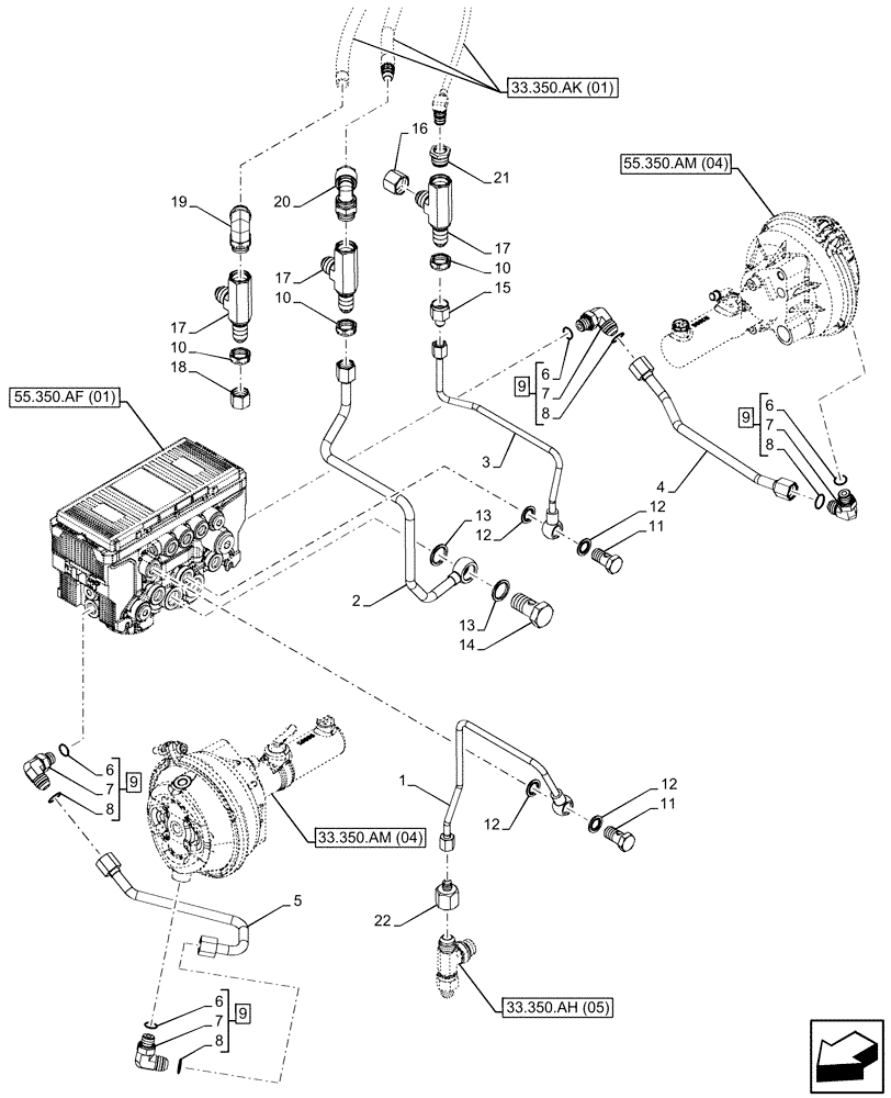 Схема запчастей Case IH PUMA 220 - (33.350.AH[06]) - VAR - 337479, 337480 - ANTILOCK BRAKING SYSTEM (ABS), LINE (33) - BRAKES & CONTROLS