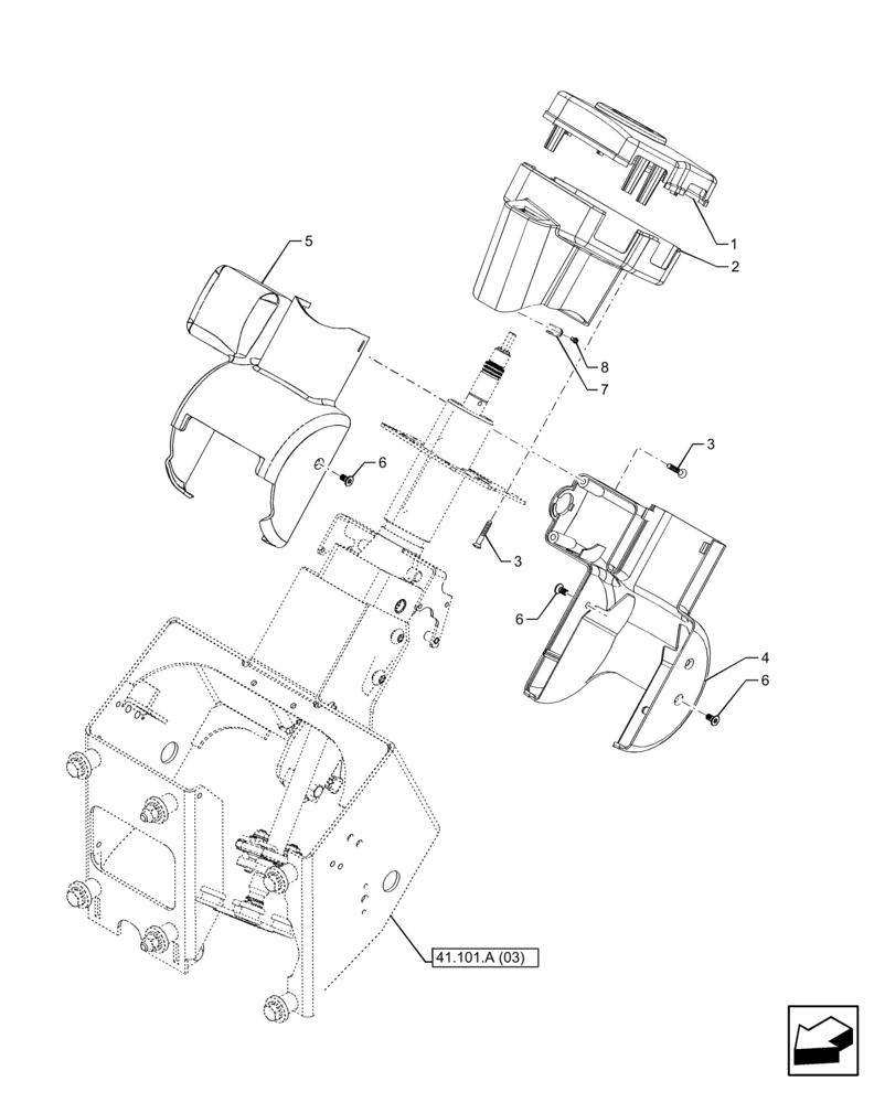 Схема запчастей Case IH PUMA 185 CVT - (41.101.AB[03]) - VAR - 338320, 338321, 338322, 338326, 338327, 338330, 338332, 758805, 758807, 758871 - STEERING COLUMN, COVER (41) - STEERING