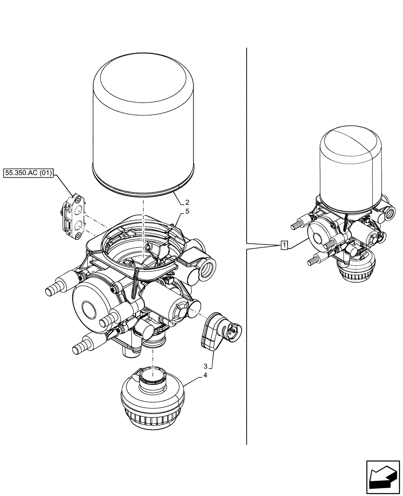 Схема запчастей Case IH PUMA 185 CVT - (33.350.AE[02]) - VAR - 337479, 337480 - ANTILOCK BRAKING SYSTEM (ABS), AIR CONTROL, COMPONENTS (33) - BRAKES & CONTROLS