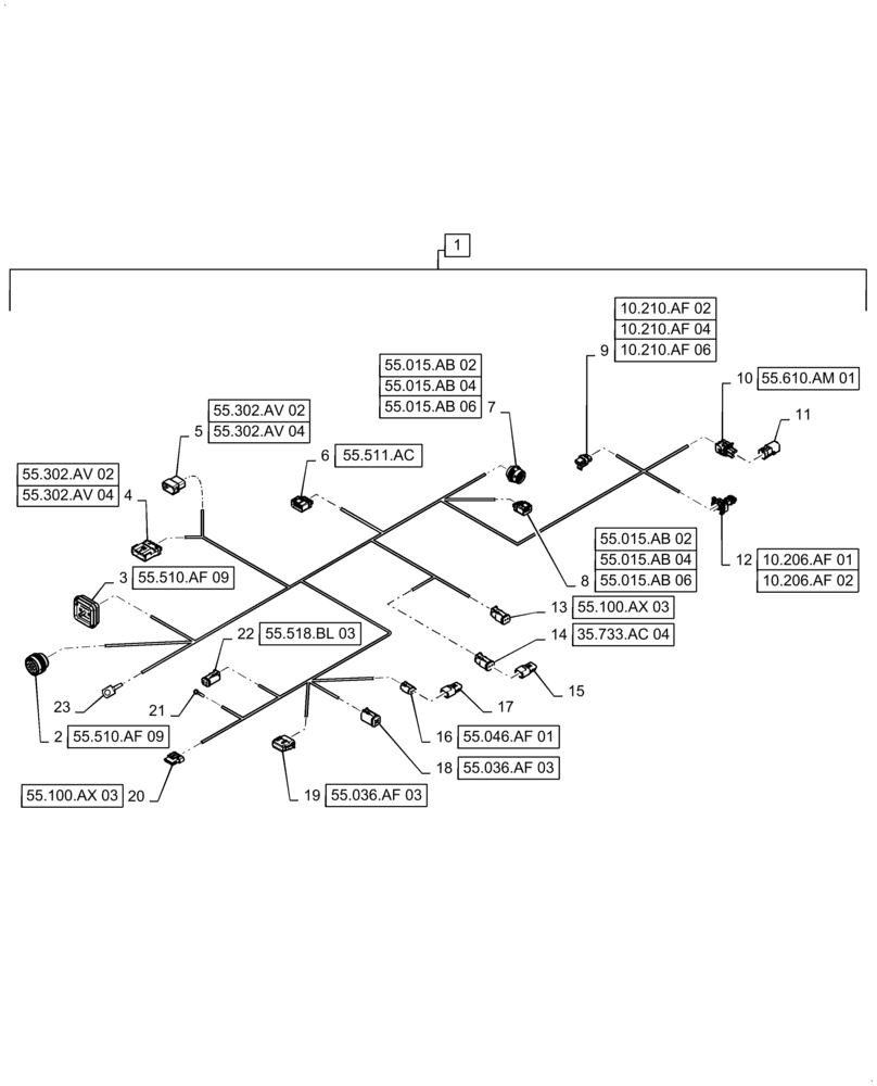 Схема запчастей Case IH QUADTRAC 500 - (55.100.AX[04]) - FRONT FRAME HARNESS, ASN ZFF308001 (55) - ELECTRICAL SYSTEMS
