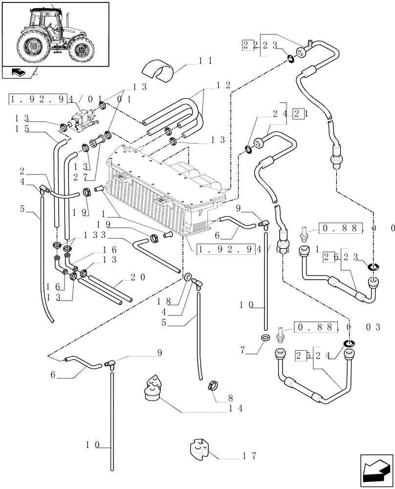 Схема запчастей Case IH FARMALL 60 - (1.92.94/01[02]) - AIR CONDITIONING UNIT- PIPES (VAR.330641-336641) (10) - OPERATORS PLATFORM/CAB