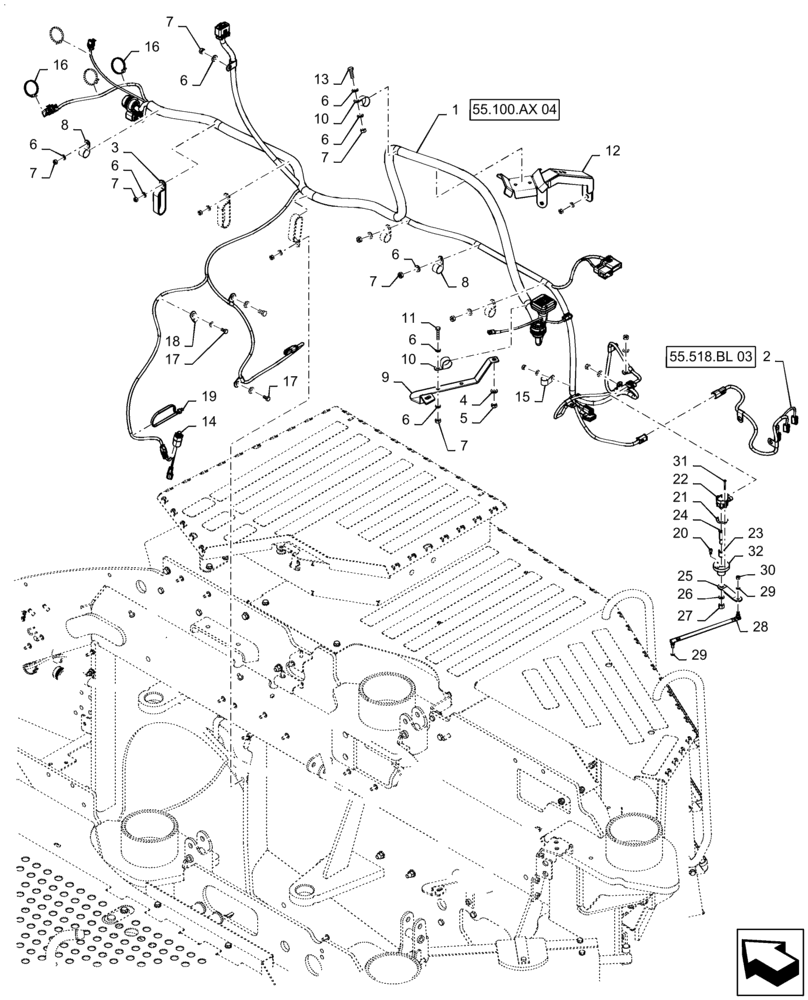 Схема запчастей Case IH QUADTRAC 580 - (55.100.AX[03]) - FRONT FRAME HARNESS MOUNTING, ASN ZFF308001 (55) - ELECTRICAL SYSTEMS