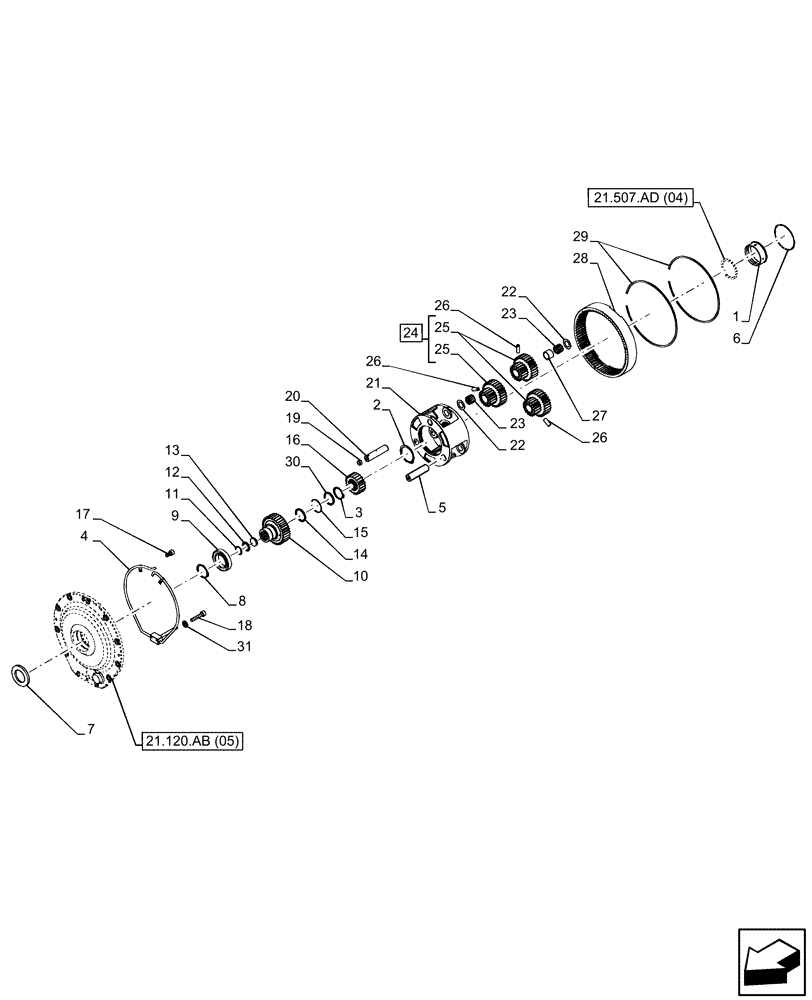 Схема запчастей Case IH PUMA 200 CVT - (21.507.AD[03]) - VAR - 337427, 337433, 391138, 758022, 758870, 759053 - TRANSMISSION, PLANETARY REDUCER, CVT (21) - TRANSMISSION