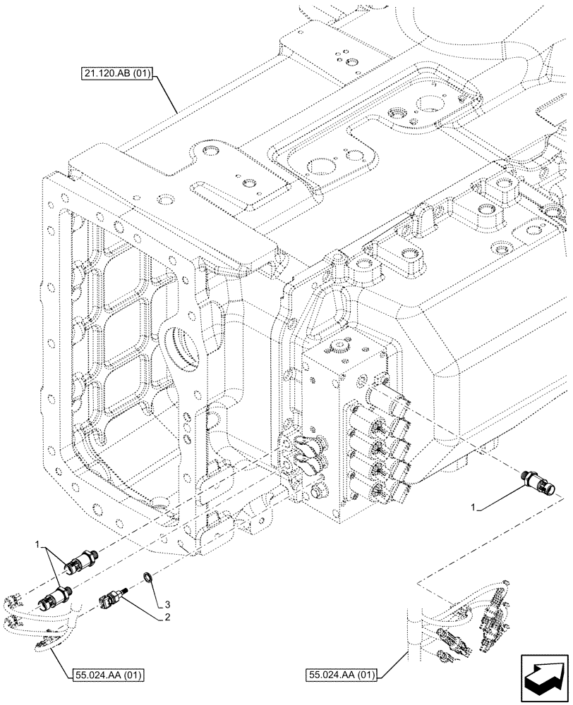 Схема запчастей Case IH PUMA 185 CVT - (55.021.AB[01]) - VAR - 337427, 3374733, 391138, 758022, 759053 - TRANSMISSION, PRESSURE, SENSOR (55) - ELECTRICAL SYSTEMS