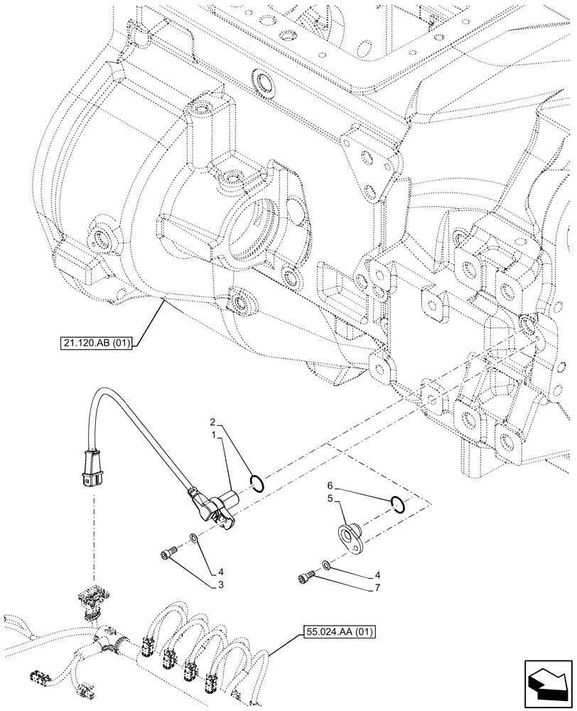 Схема запчастей Case IH PUMA 150 - (55.020.AB[06]) - VAR - 391136, 391351, 758011, 758012, 758013, 758014, 758015, 758016, 758017, 758018, 758019, 758020, 758021 - TRANSMISSION, SPEED SENSOR (55) - ELECTRICAL SYSTEMS