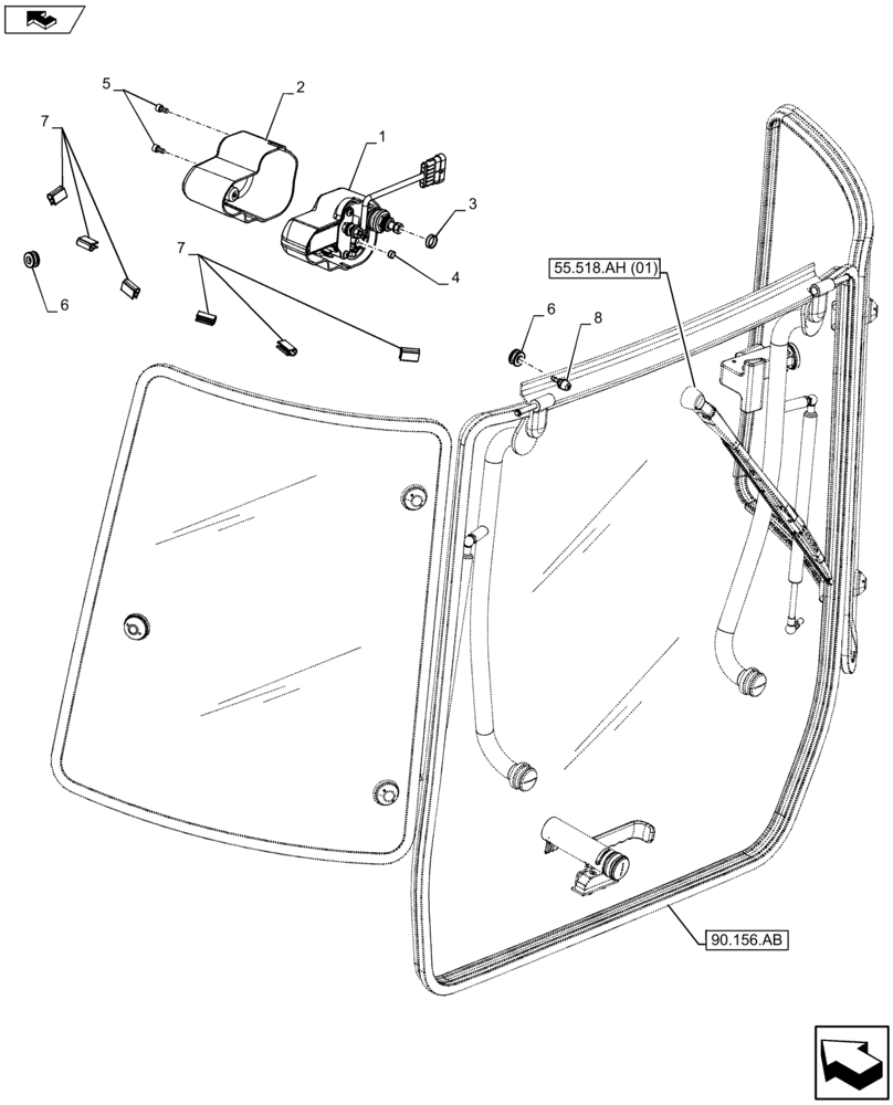 Схема запчастей Case IH FARMALL 105U - (55.518.AI) - VAR - 330642 - WINDOW, WIPER MOTOR (55) - ELECTRICAL SYSTEMS