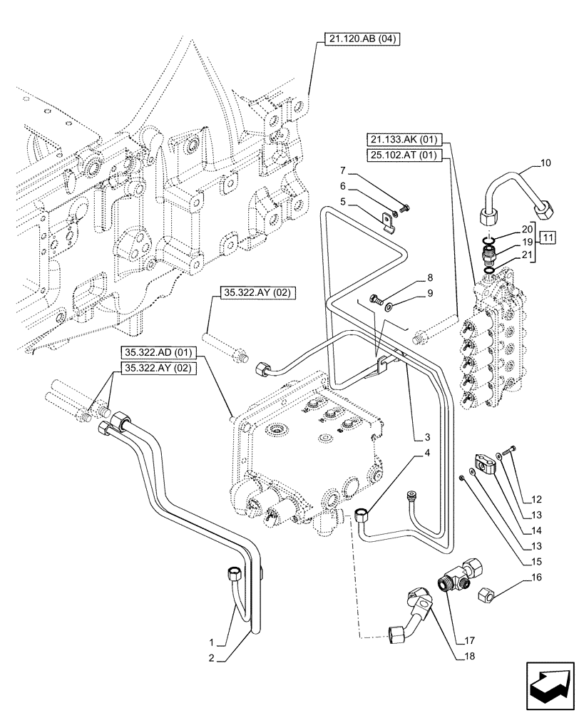 Схема запчастей Case IH PUMA 150 - (35.322.AY[01]) - VAR - 391136, 391351, 758011, 758012, 758013, 758014, 758015 - TRANSMISSION, LOW PRESSURE, LINE (35) - HYDRAULIC SYSTEMS