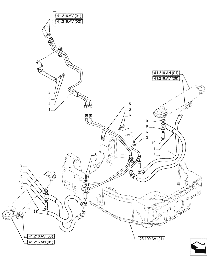 Схема запчастей Case IH PUMA 200 - (41.216.AV[03]) - VAR - 391157 - 4WD FRONT AXLE, STEERING CYLINDER HYD. LINE (41) - STEERING