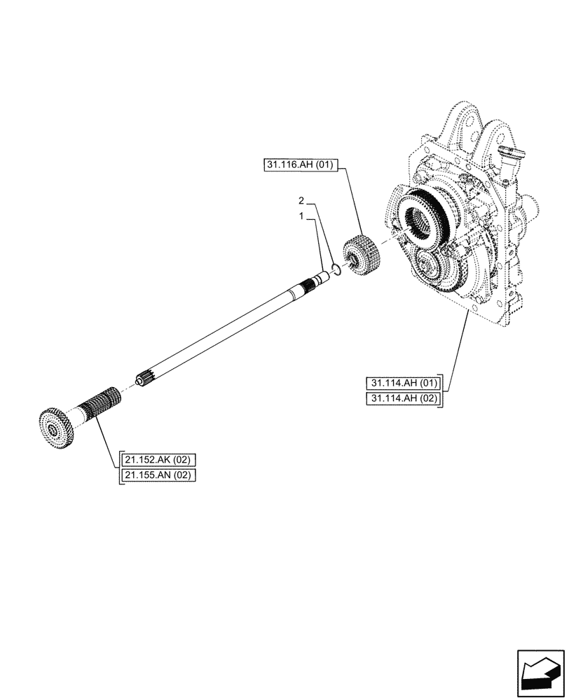 Схема запчастей Case IH PUMA 150 CVT - (31.114.AP[03]) - VAR - 391136, 391138, 758011, 758016, 758017, 758022 - PTO 540/1000 RPM, PTO 540E/1000 RPM, MAIN SHAFT (31) - IMPLEMENT POWER TAKE OFF