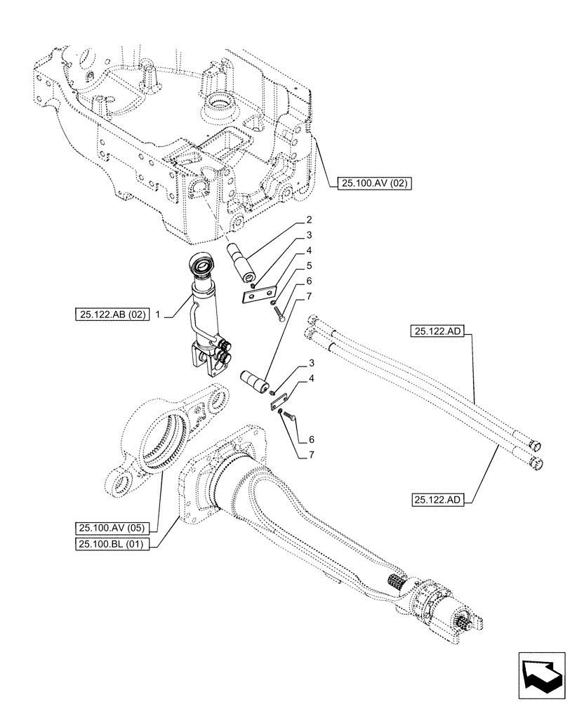 Схема запчастей Case IH PUMA 150 CVT - (25.122.AB[01]) - VAR - 758045, 758046 - SUSPENDED FRONT AXLE, CYLINDER (25) - FRONT AXLE SYSTEM